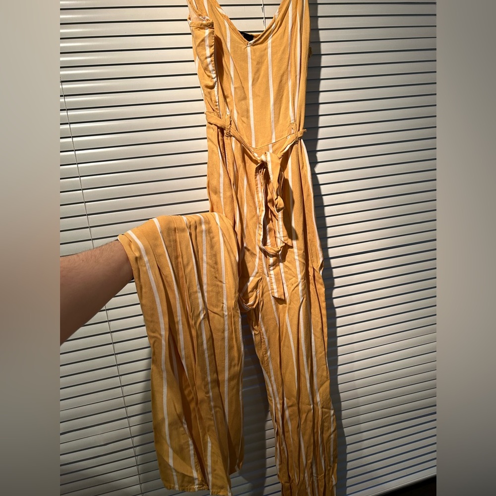 Yellow and white striped jumpsuit